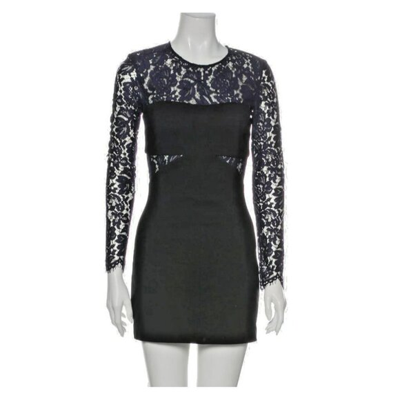 MSGM Lace Panel Mini Dress IT38 | Viscose‎ Blend | Black/Navy | Bodycon - Picture 5 of 8